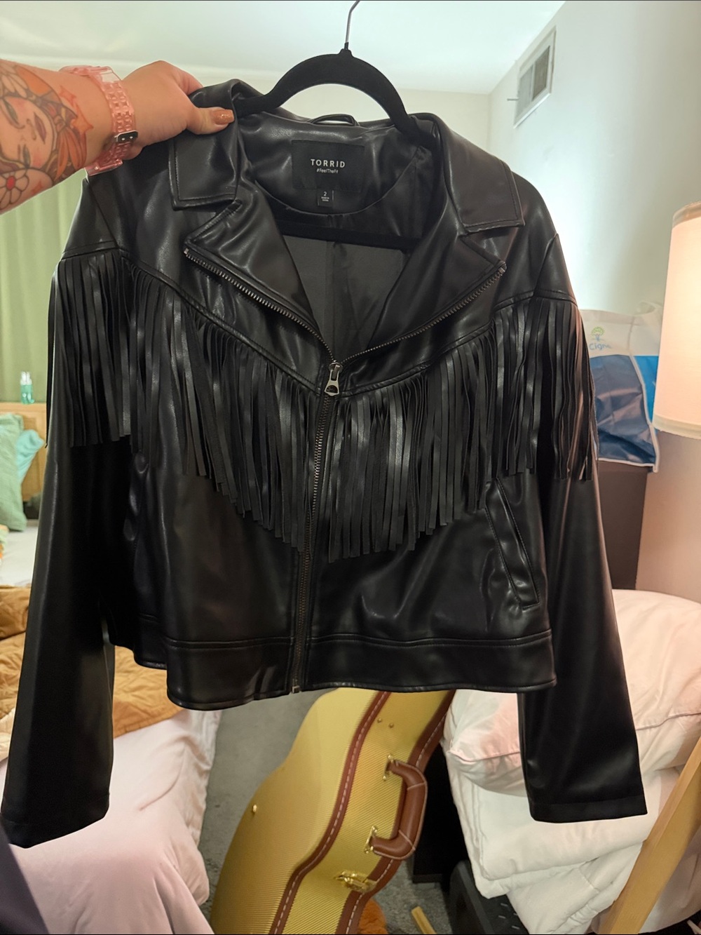torrid Black Faux Leather Fringe Moto Jacket